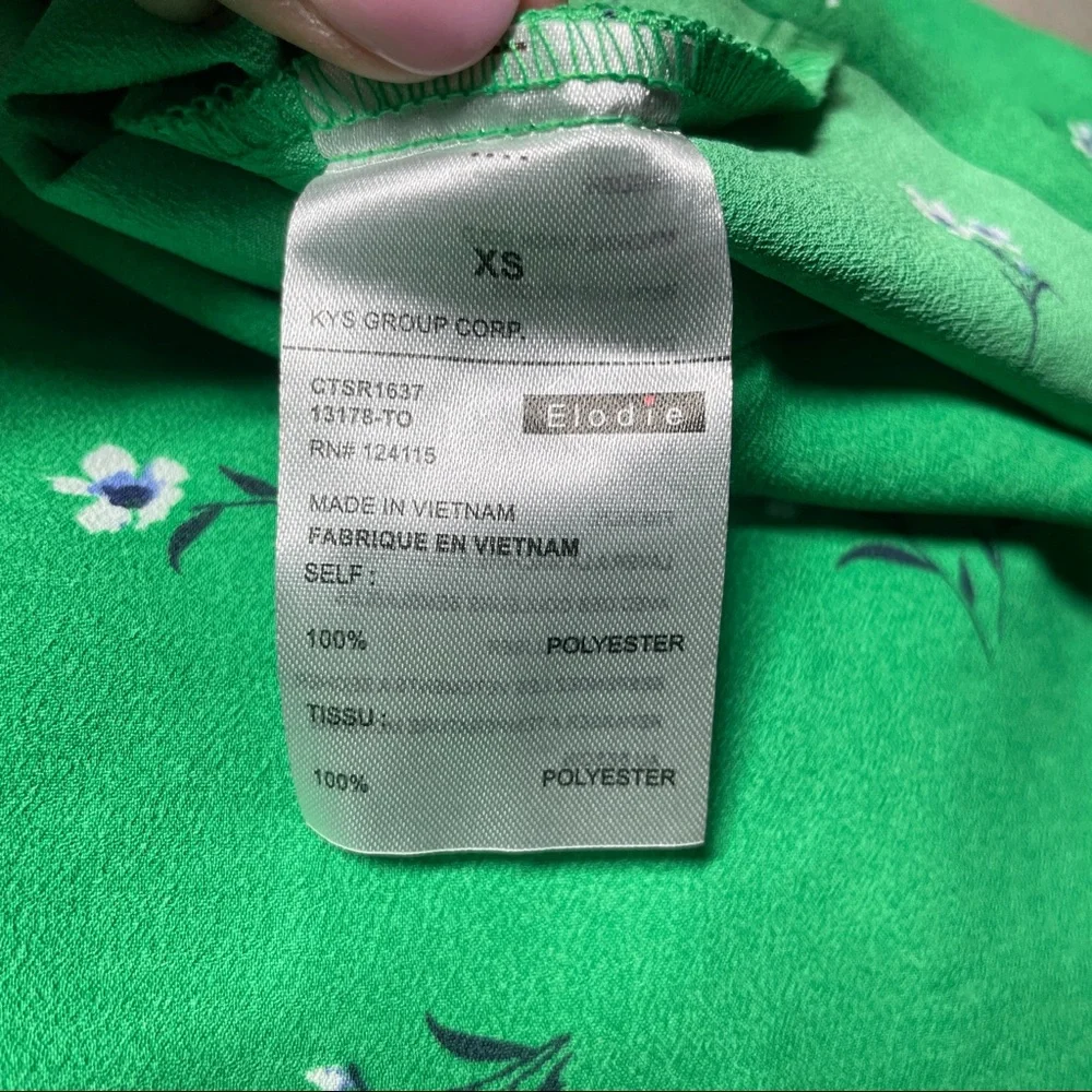 ANTHROPOLOGIE TOP XS GREEN WHITE FLOWERS COTTAGECORE SHORT SLEEVE… - Picture 3 of 5